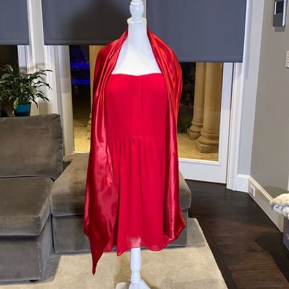 Women’s Burgundy Short Strapless Chiffon Party Prom Dress XXL NWT - Picture 1 of 9